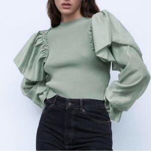 Zara contrast sleeve blouse